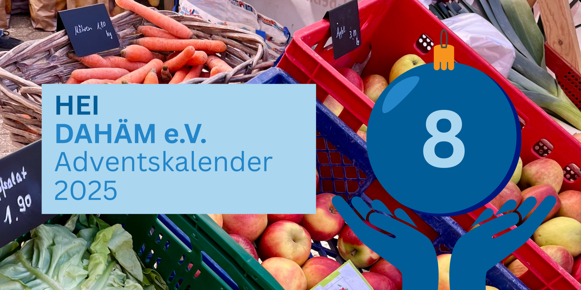 Titelbild zurm achten Türchen des Adventskalenders 2025. Mit dem Text "HEI DAHÄM e.V. - Adventskalender 2025"