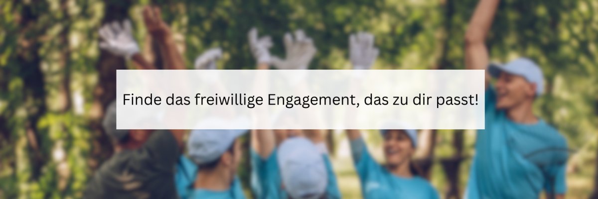 Gruppe von Menschen, davor steht Text "finde das freiwillige Engagement das zu dir passt"